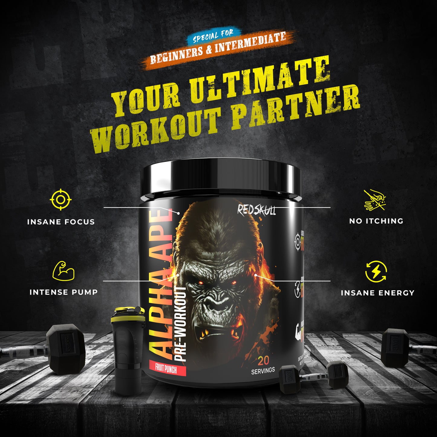 Redskull Alpha Ape Preworkout For Beginner to Intermediate